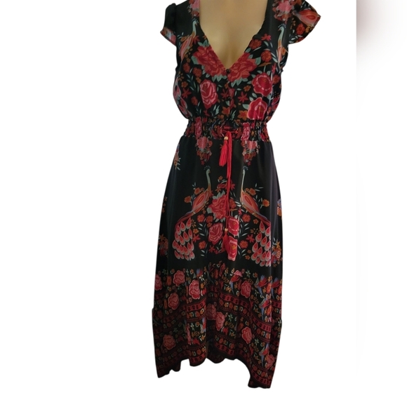 None Dresses & Skirts - Oriental Cover Up Dress Black Peacock Asian Small Vacation